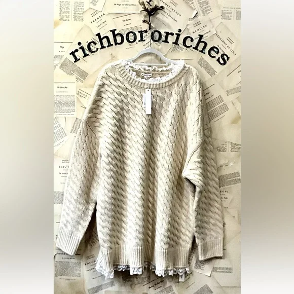 Free People For Love & Lemons Milana Sweater Dress Cable Knit Lace Cream Ivory - Picture 4 of 7